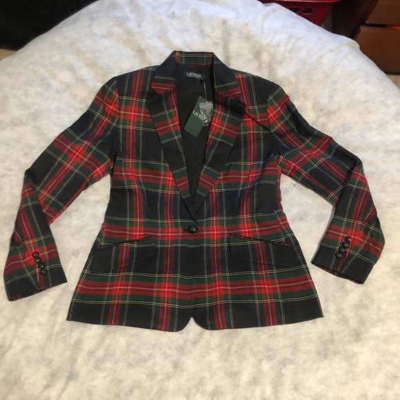lauren ralph lauren tartan crest twill plaid blazer